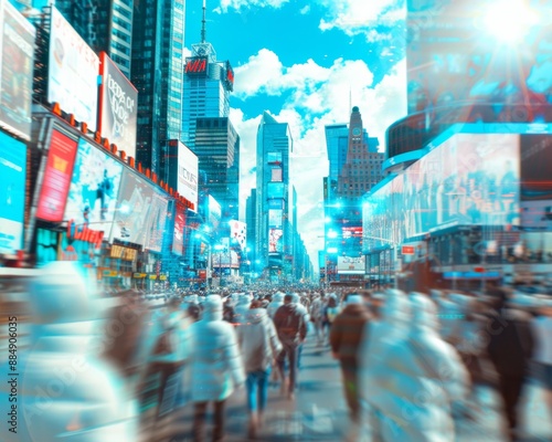 Wallpaper Mural Futuristic Urban Scene in Year 3000 Diverse Pedestrians in Tech Fashion Amidst Holographic Cityscape Torontodigital.ca