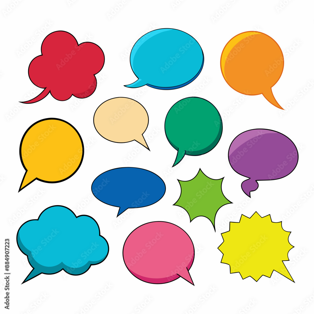 A collection of vibrant speech bubbles against a plain white backdrop A collection of vibrant speech bubbles against a plain white backdrop