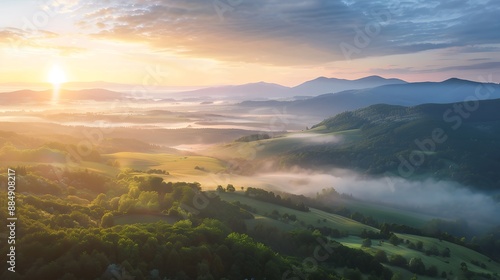 Sunrise Over Misty Mountains