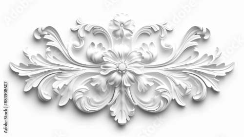 3D illustration of a decorative element in a classic style White on transparent background. 3D illustration, decorative element, classic style, white decoration, transparent background,