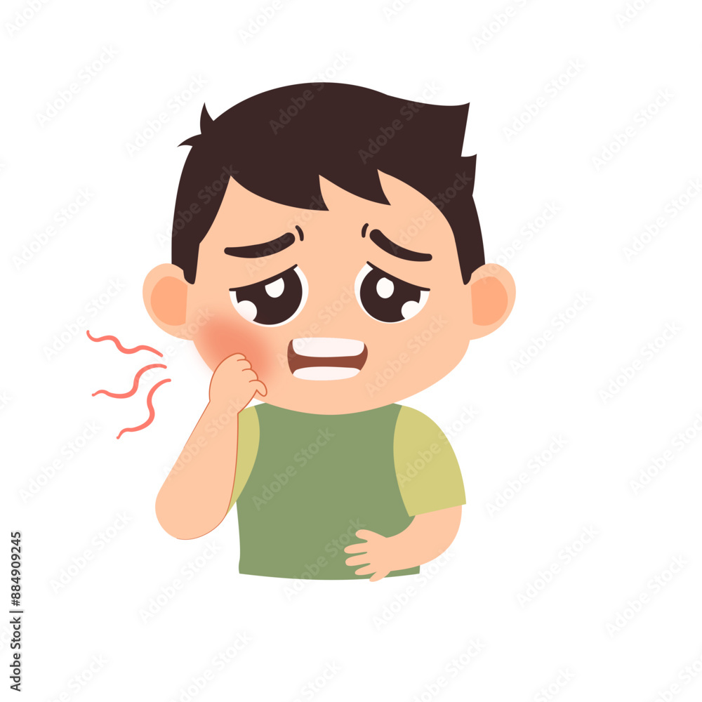 Cute kid toothache illustration, hand on cheek Cute kid toothache illustration, hand on cheek