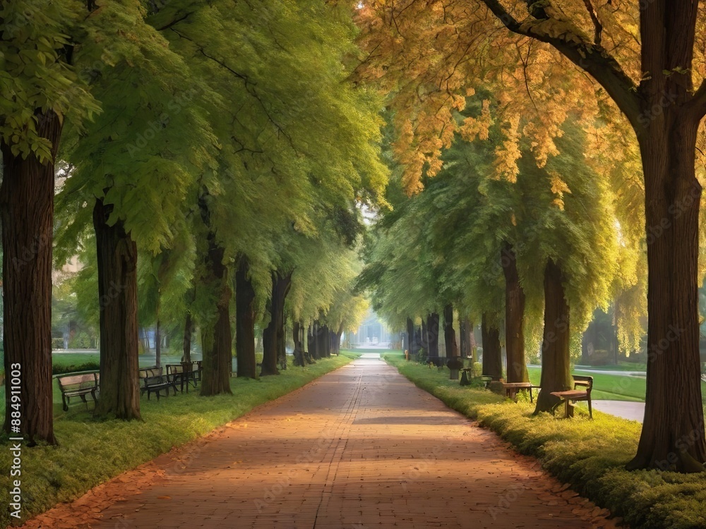 Naklejka premium the beginning of autumn in the city park