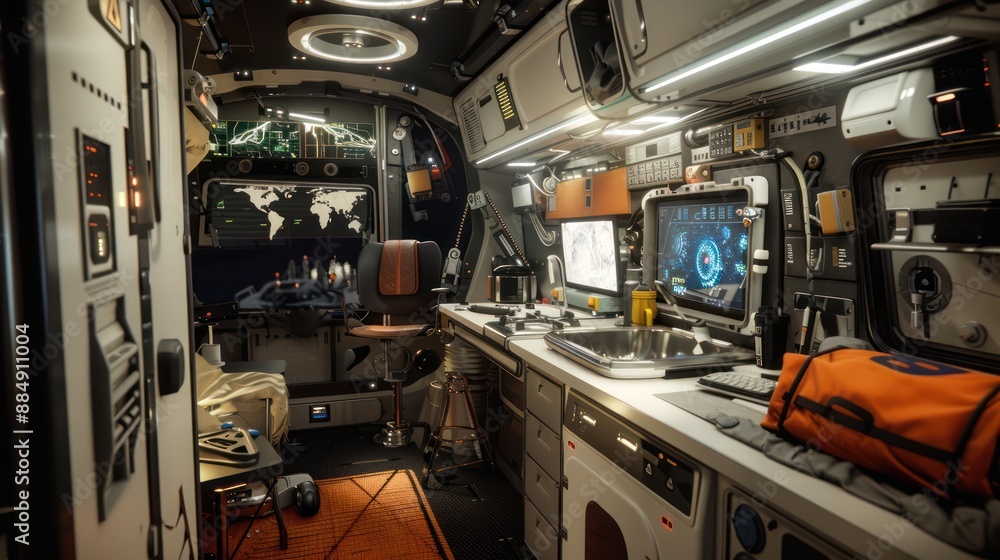 Futuristic Spaceship Interior with Advanced Technology Futuristic Spaceship Interior with Advanced Technology