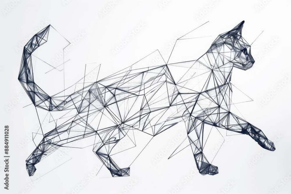 Naklejka premium Feline geometry: an artistic interpretation of a cat in geometric shapes