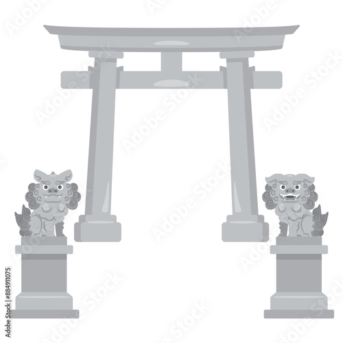 鳥居と狛犬と獅子