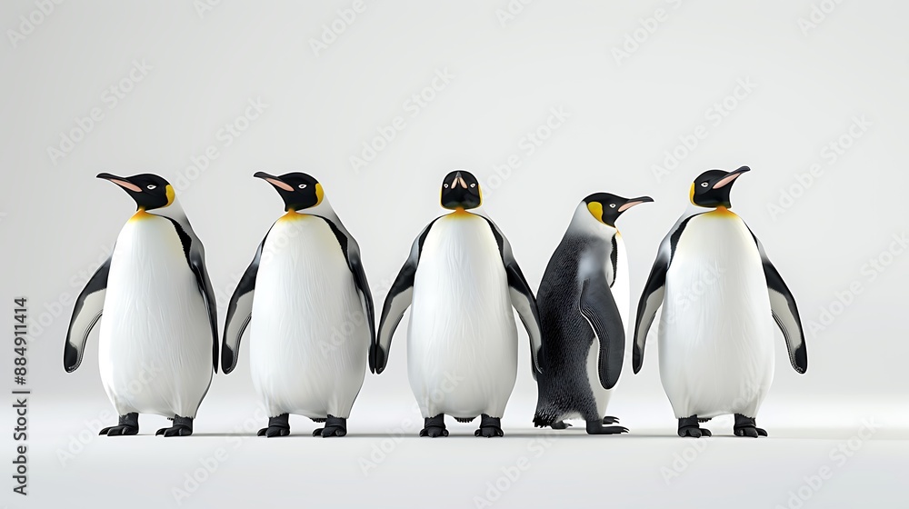 Fototapeta premium Five Emperor Penguins Standing in a Row