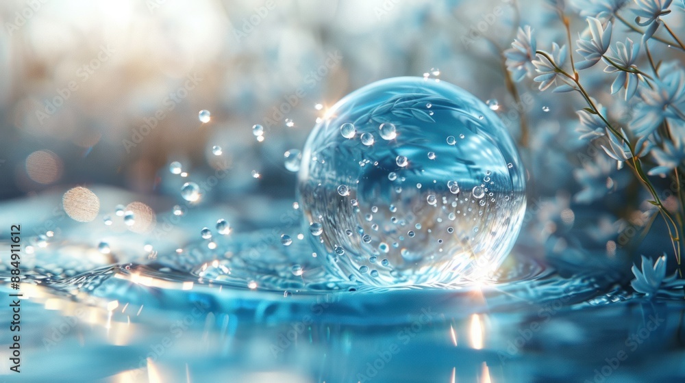 Water Droplet Sphere on Water Surface Water Droplet Sphere on Water Surface