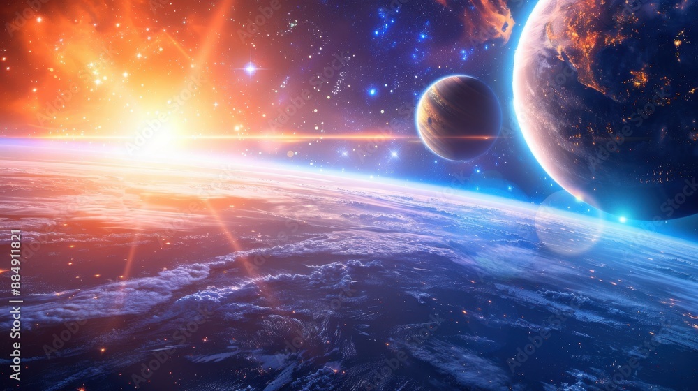Obraz premium Astronomy: Study of celestial bodies, space, and the universe as a whole, involving observation and analysis of stars, planets, and galaxies. 