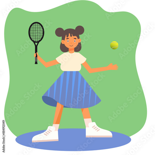 Indian kid holding tennis racket and ball 