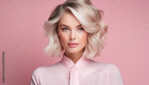 Young Woman on Pastel Pink Background 