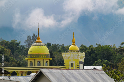 Light green domed mosque in Sembalun, Lombok, Indonesia photo