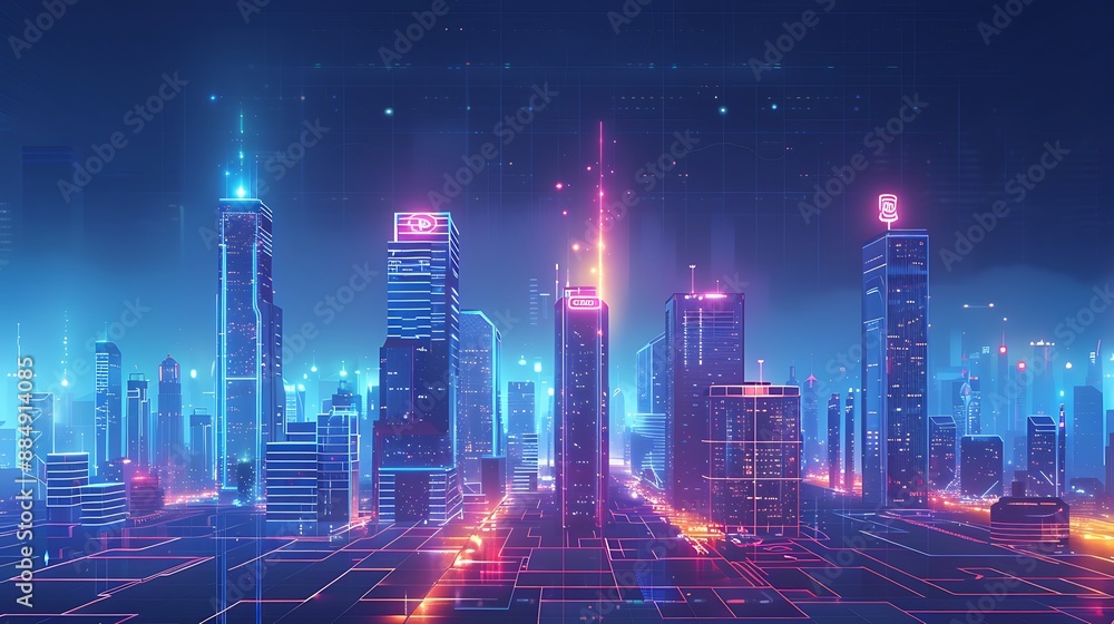 Obraz premium Futuristic Cityscape with Neon Lights