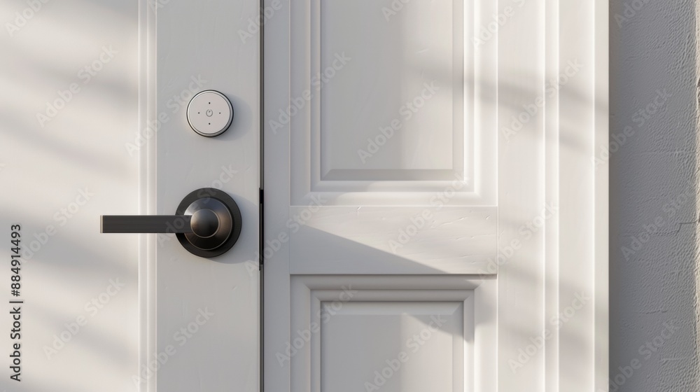 White Door With Black Handle and Smart Home Device White Door With Black Handle and Smart Home Device