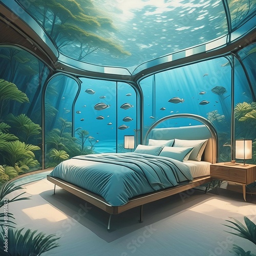 바다 속 침실 a bedroom under the sea, a bedroom aquarium