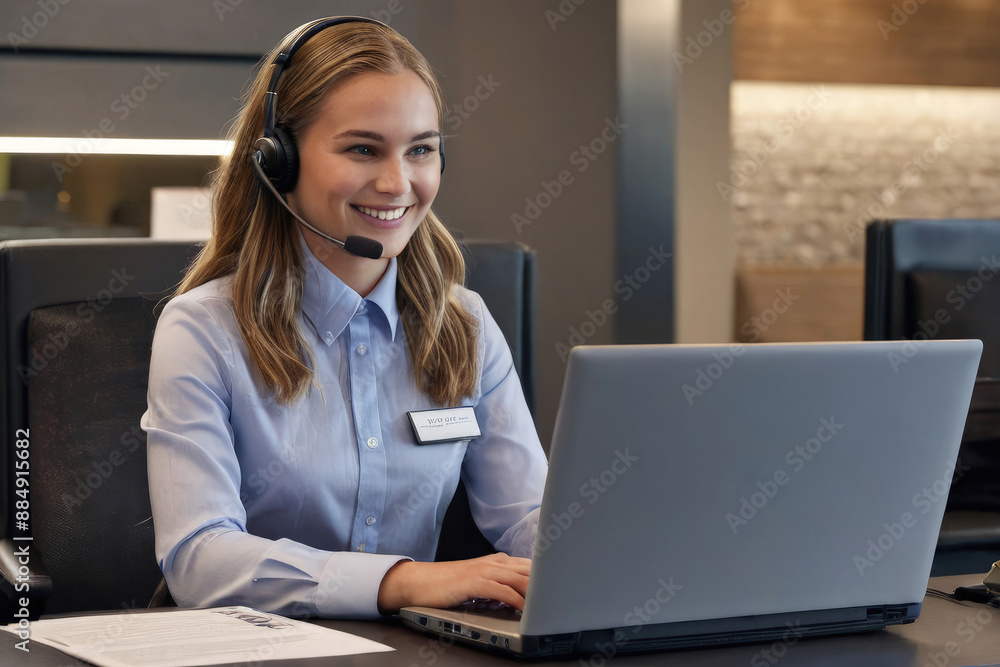 Business people Wearing Telephone Headset Talking To Caller In Customer Services Department Business people Wearing Telephone Headset Talking To Caller In Customer Services Department