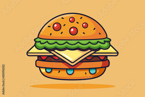 Burger Food With Melted Cheese Floating Cartoon Vector Icon Illustration