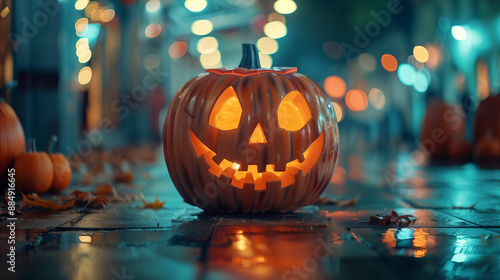 Halloween pumpkins on ground