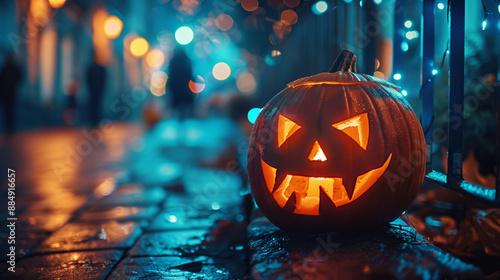 Halloween pumpkins on ground