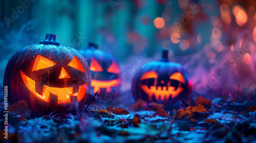 Halloween pumpkins on ground