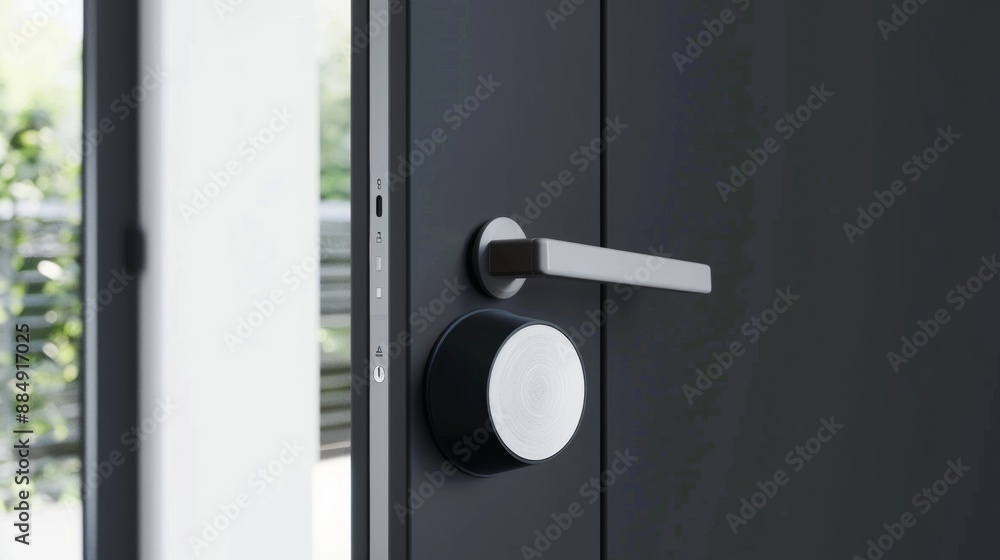 Modern Smart Door Lock With Sleek Silver Handle on Black Door Modern Smart Door Lock With Sleek Silver Handle on Black Door