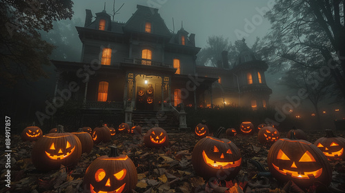 Haunted house on Halloween