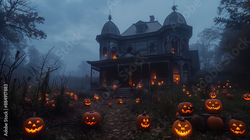 Haunted house on Halloween