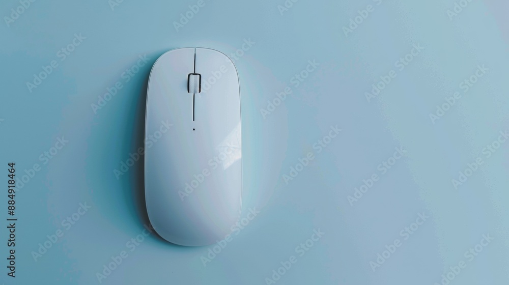 White Wireless Mouse on Light Blue Background White Wireless Mouse on Light Blue Background