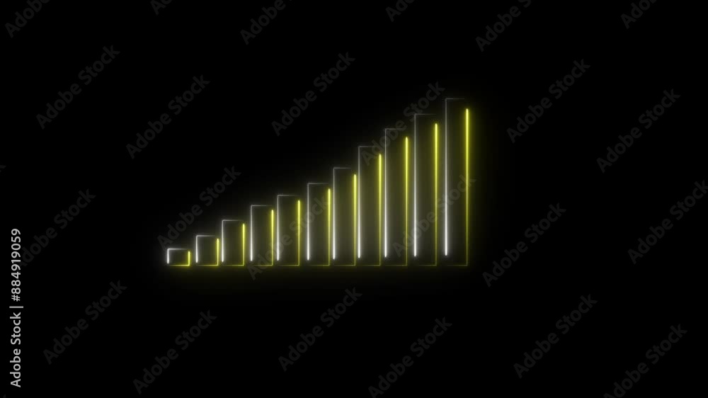 Business graph neon yellow icon animation. Graph animation in business growth. Black background Business graph neon yellow icon animation. Graph animation in business growth. Black background
