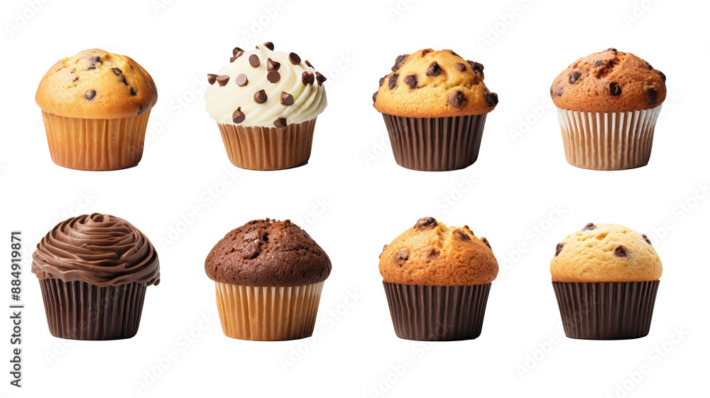 Plain muffin muffins with chocolate chips on transparent background, PNG file. Various design angles showcasing delicious baked goods, ideal mockup template for artwork or digital designs. Plain muffin muffins with chocolate chips on transparent background, PNG file. Various design angles showcasing delicious baked goods, ideal mockup template for artwork or digital designs.