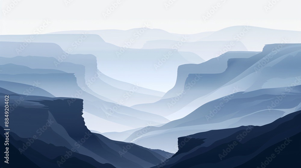 3. A serene vector landscape showcasing cliffs, hills, and mountains shrouded in mist. The foggy atmosphere is enhanced by smooth gradient transitions, giving the illustration a dreamy and peaceful 3. A serene vector landscape showcasing cliffs, hills, and mountains shrouded in mist. The foggy atmosphere is enhanced by smooth gradient transitions, giving the illustration a dreamy and peaceful