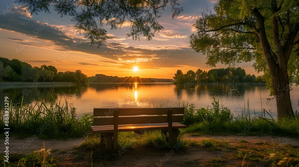 Obraz premium Golden Sunset by the Lake