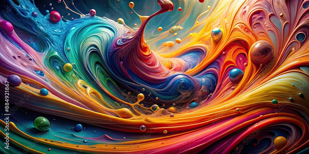 Fototapeta premium Colorful liquids in motion with intricate swirling patterns, evoking fluid dynamism and suspended time , abstract