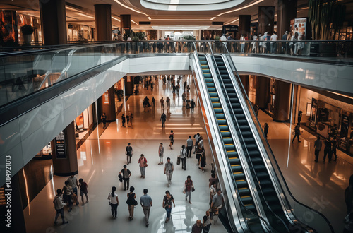 Shopping Mall Filled With People And Multiple Levels Of Modern Design