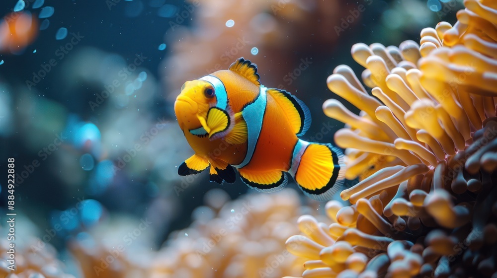 Clownfish Swimming Near Anemone Clownfish Swimming Near Anemone