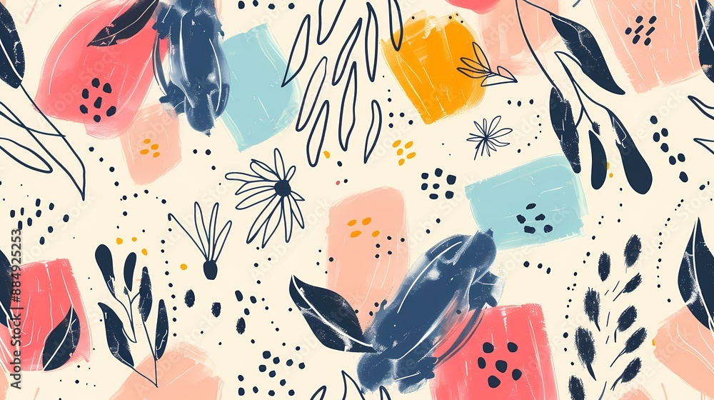 Naklejka premium Creative combination of colorful abstract patterns and cartoon elements