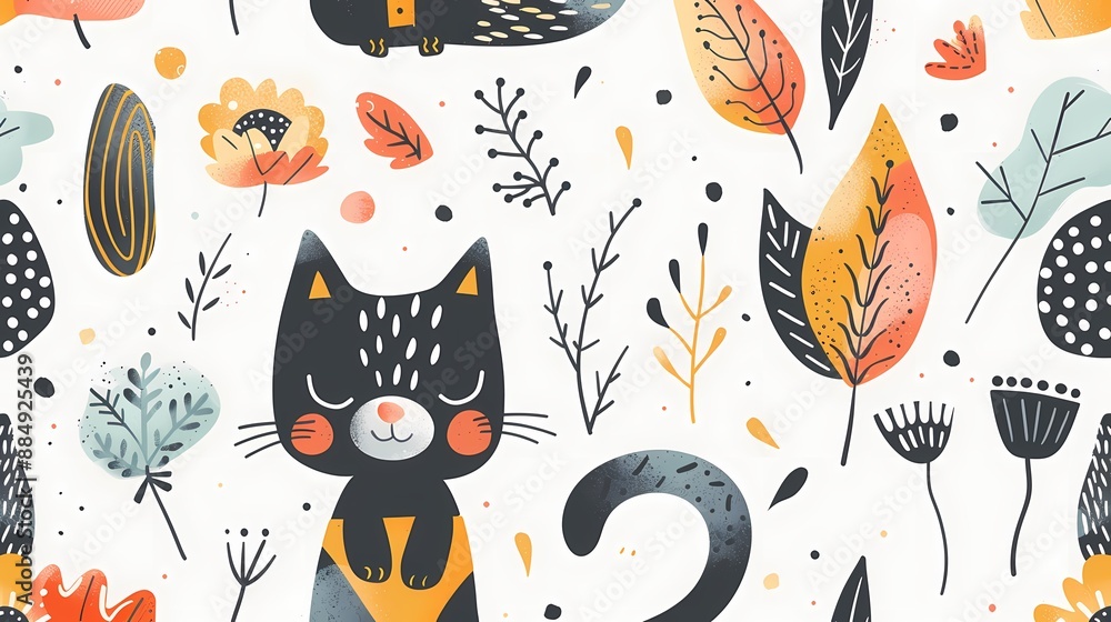 Fototapeta premium Creative combination of colorful abstract patterns and cartoon elements