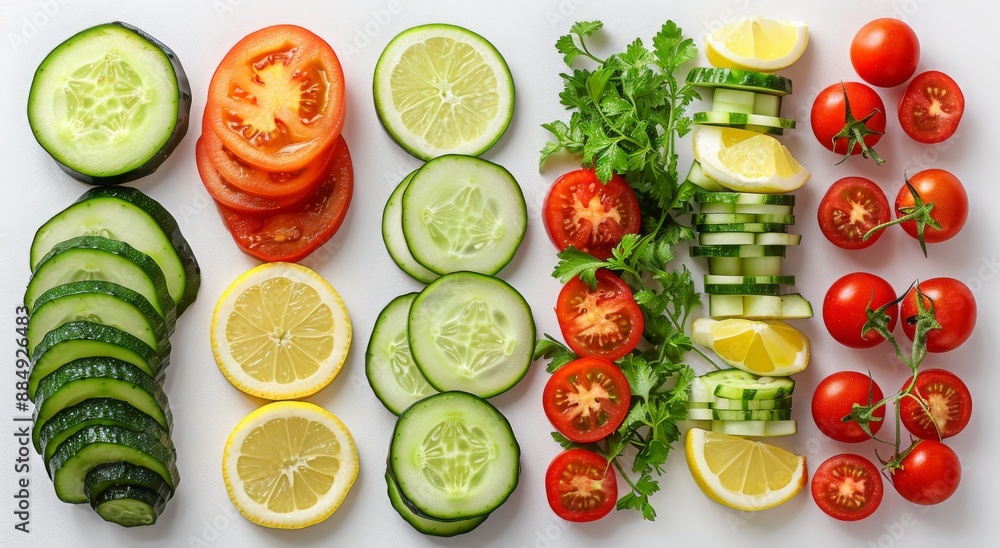 fruits, vegetables, herbs, spices and others arranged on white background
fruits, vegetables, herbs, spices and others arranged on white background