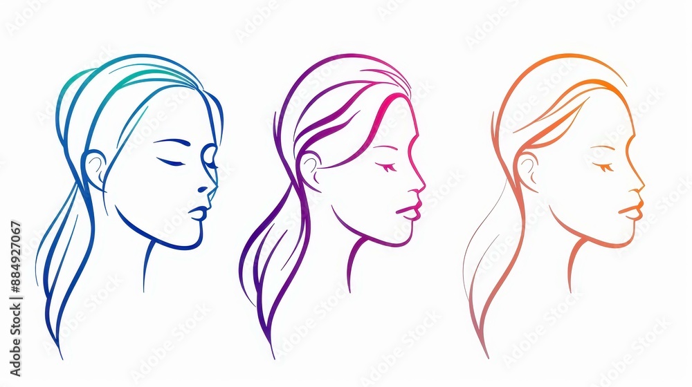 Modern continuous line art of abstract woman with colorful wave shapes. Simple, stylish female figures isolated on white. Modern continuous line art of abstract woman with colorful wave shapes. Simple, stylish female figures isolated on white.