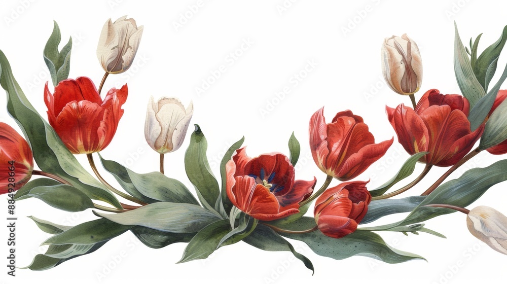 An elegant oil painting of a wreath featuring blossom on white background An elegant oil painting of a wreath featuring blossom on white background