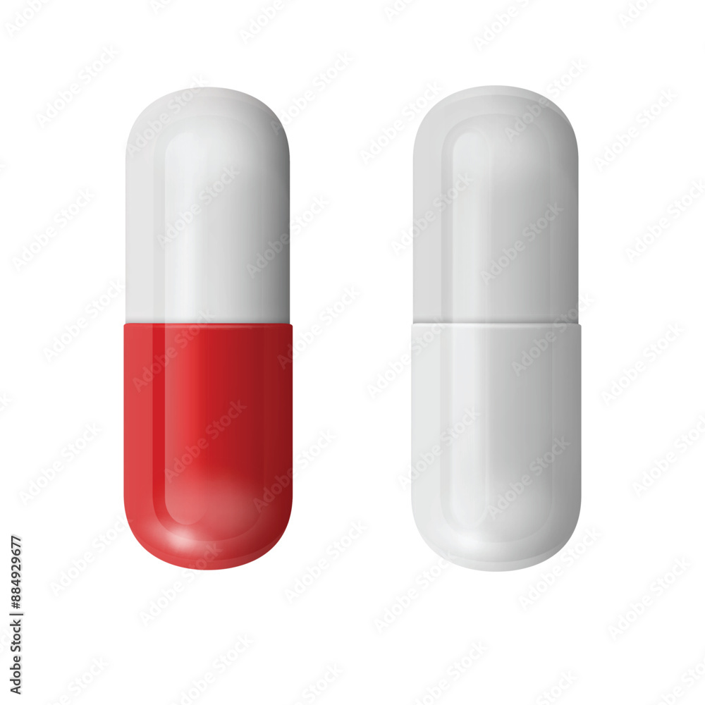 Two white pills, one solid and one scored, isolated view. Vector illustration Two white pills, one solid and one scored, isolated view. Vector illustration