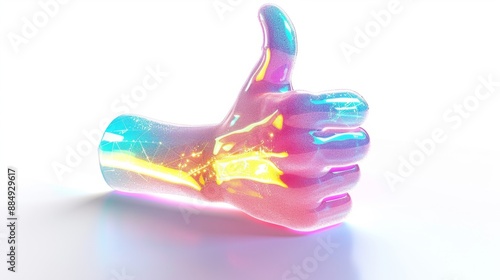 3D iconl thumb up sign with luminous RGB on white background photo