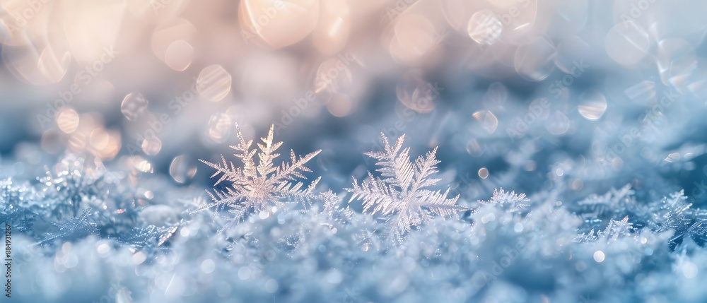 Close-up of delicate snowflakes on a frosty surface with a soft, dreamy bokeh background, capturing the beauty of winter. Close-up of delicate snowflakes on a frosty surface with a soft, dreamy bokeh background, capturing the beauty of winter.