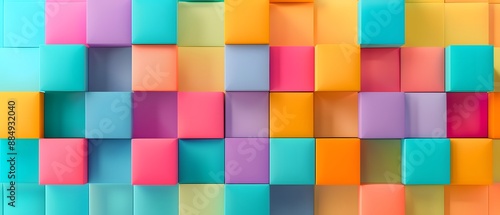 Colorful abstract geometric background with 3D cubes in various vibrant shades, creating a modern and playful visual art effect.
