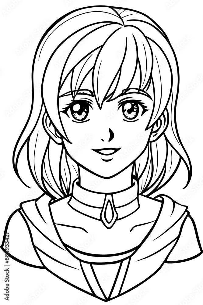 Anime girl coloring page illustration Generative AI Anime girl coloring page illustration Generative AI