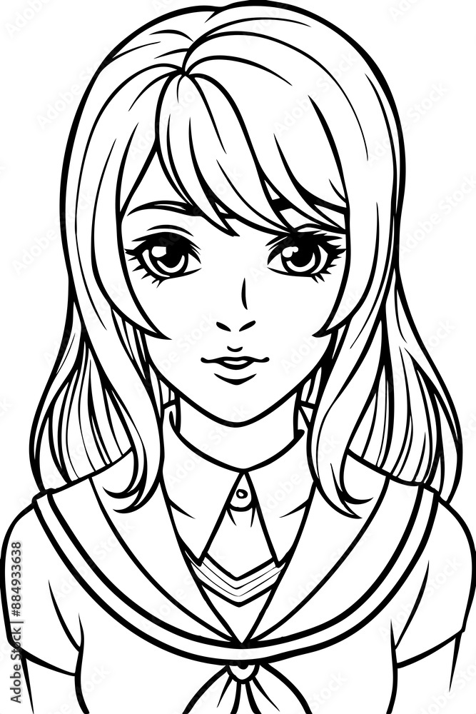 Anime girl coloring page illustration Generative AI Anime girl coloring page illustration Generative AI