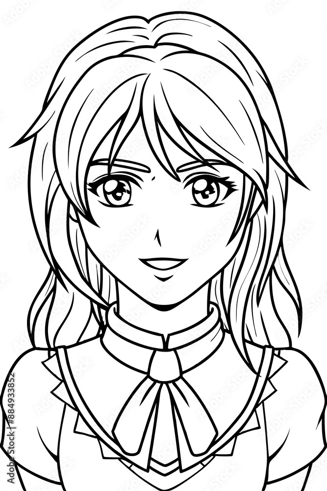 Anime girl coloring page illustration Generative AI Anime girl coloring page illustration Generative AI