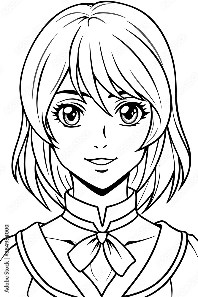 Anime girl coloring page illustration Generative AI Anime girl coloring page illustration Generative AI