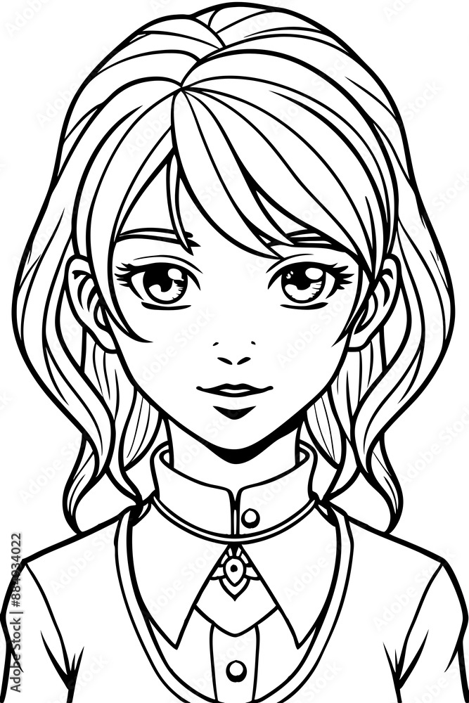 Anime girl coloring page illustration Generative AI Anime girl coloring page illustration Generative AI