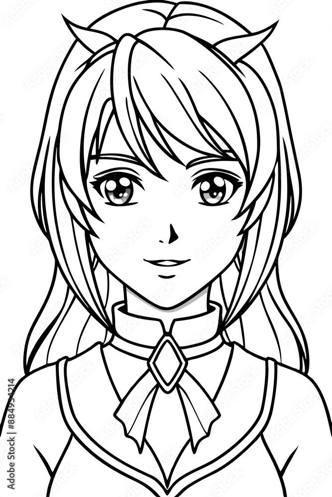 Anime girl coloring page illustration Generative AI Anime girl coloring page illustration Generative AI