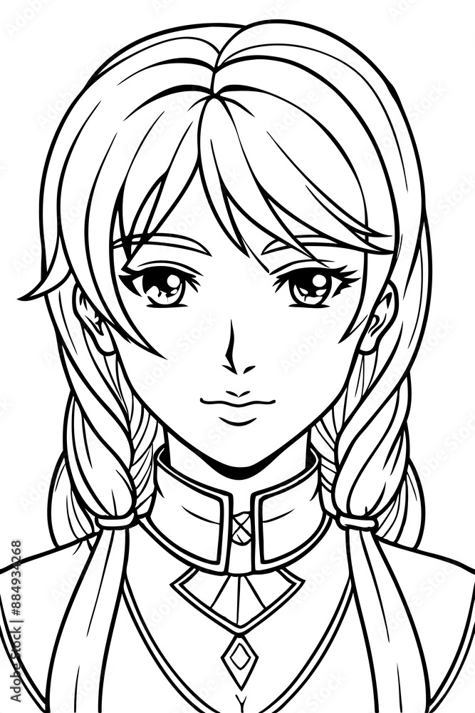 Anime girl coloring page illustration Generative AI Anime girl coloring page illustration Generative AI